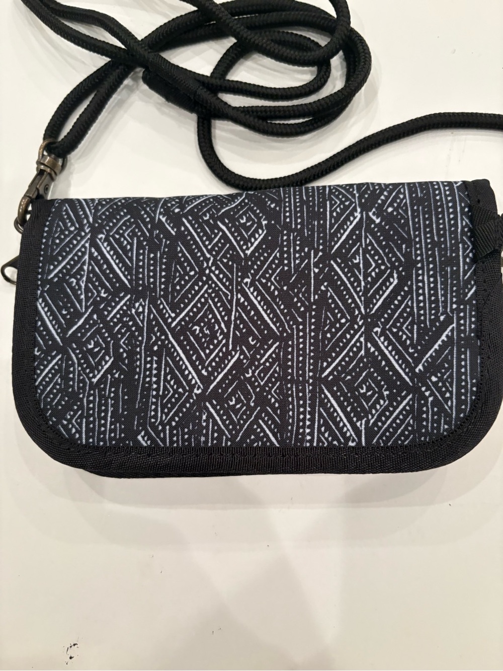 Eddie Bauer Black Geometric Mini Crossbody-remove strap to change bag to wallet